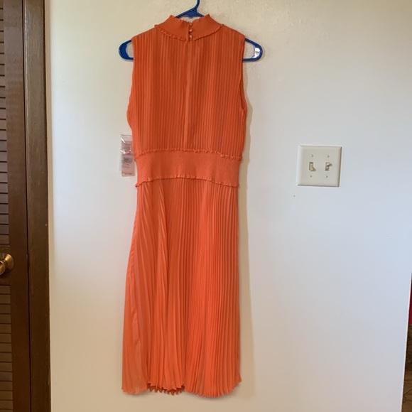 Nanette Lepore High Neck Sleeveless Pleated Vivid Coral Dress: Size 6 NWT - Picture 2 of 14